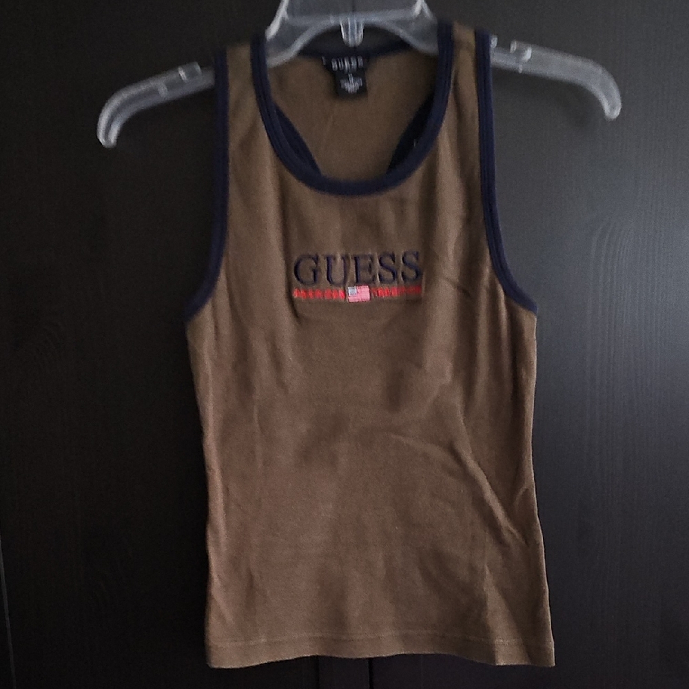 Guess Olive Tank Top with Navy Trim